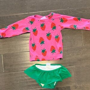 Hanna Andersson Pink and Green Strawberry Rashguard Set